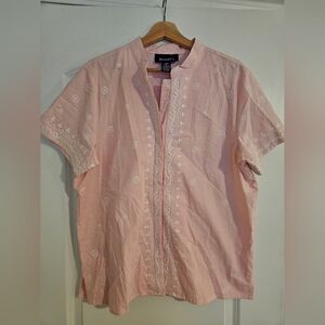 Denim & Co. Embroidered Pink Tunic Blouse - Lightweight Cotton Top